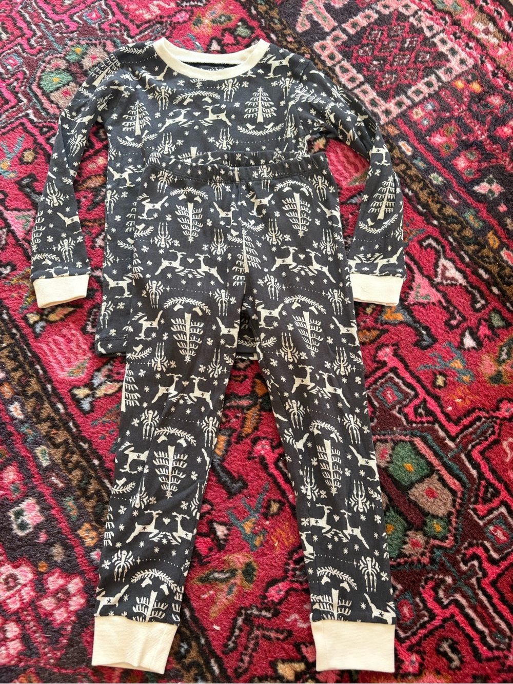 Kids dark grey Woodland Print Footed 2 piece Pajamas - Cream Trim